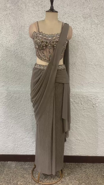 drape saree with handwork corset blouse-video