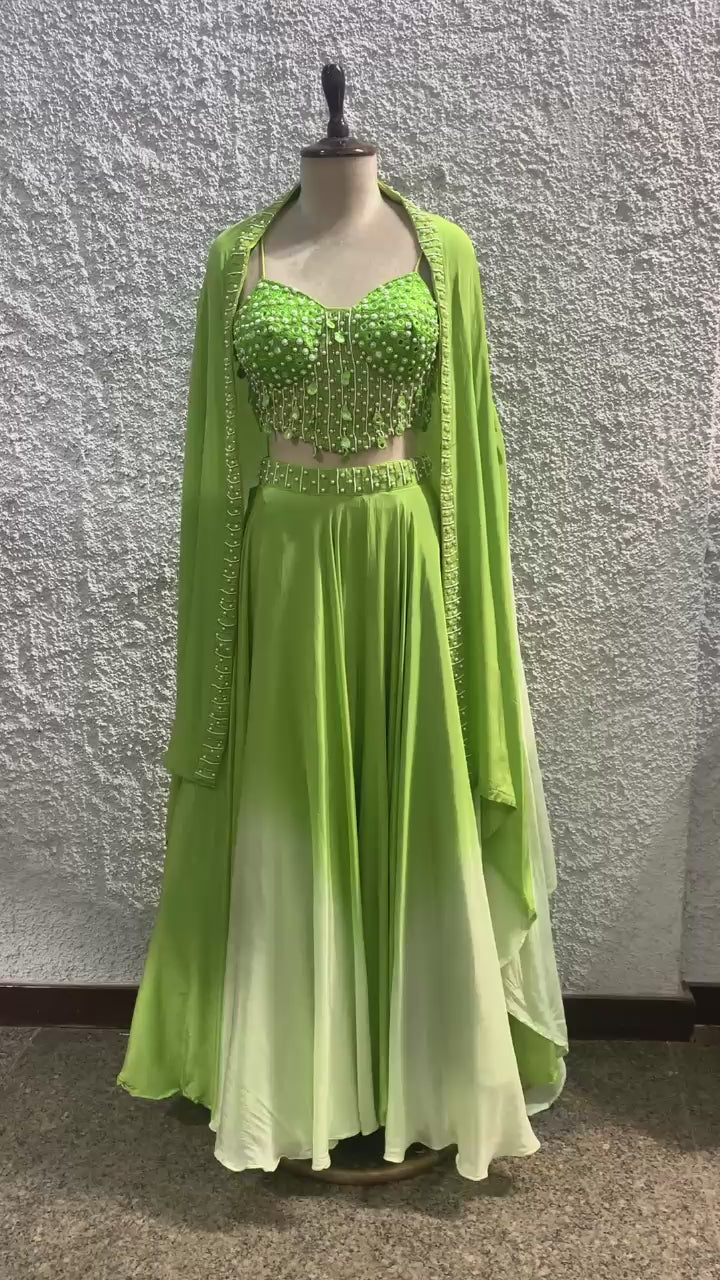 ombre lehenga with shrug embroidered mirrorwork corset blouse-video