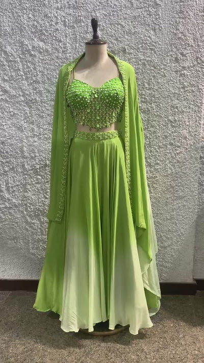 ombre lehenga with shrug embroidered mirrorwork corset blouse-video