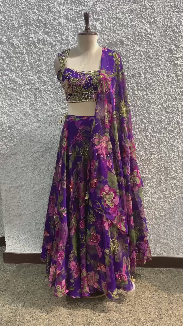 embroidery printed crepe lehenga with handwork blouse-video