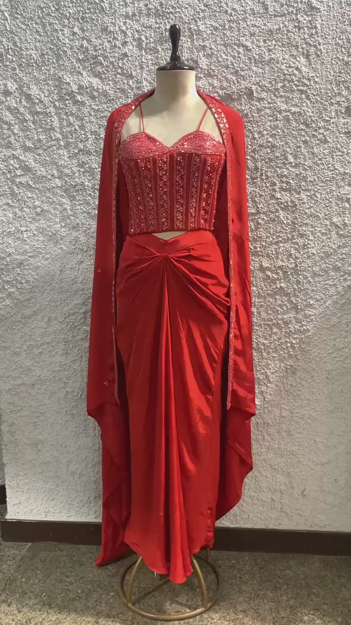 indo western crepe with handwork corset blouse-video