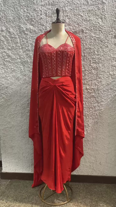 indo western crepe with handwork corset blouse-video