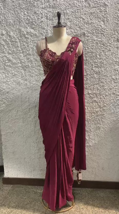 embroidery drape saree with handwork blouse-video