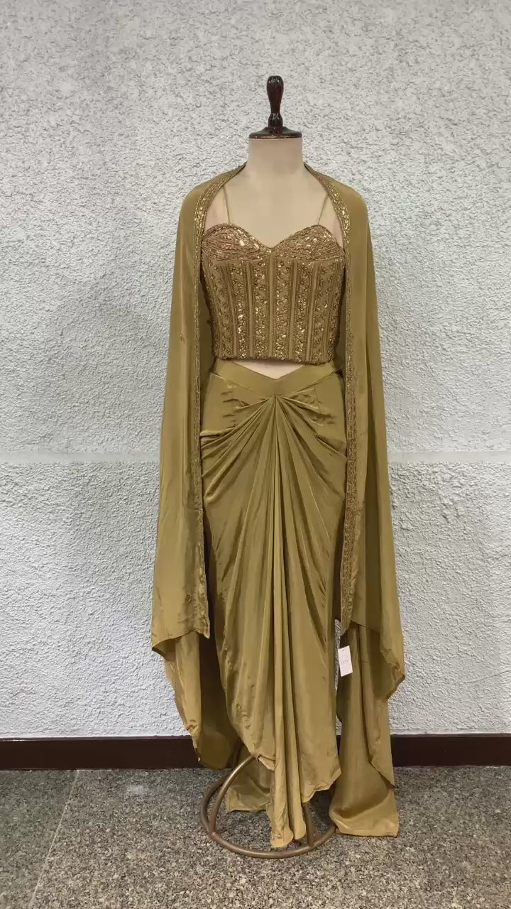 indo western crepe with handwork corset blouse-video