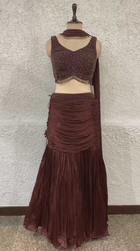 Crepe fish cut lehenga with handwork blouse- video
