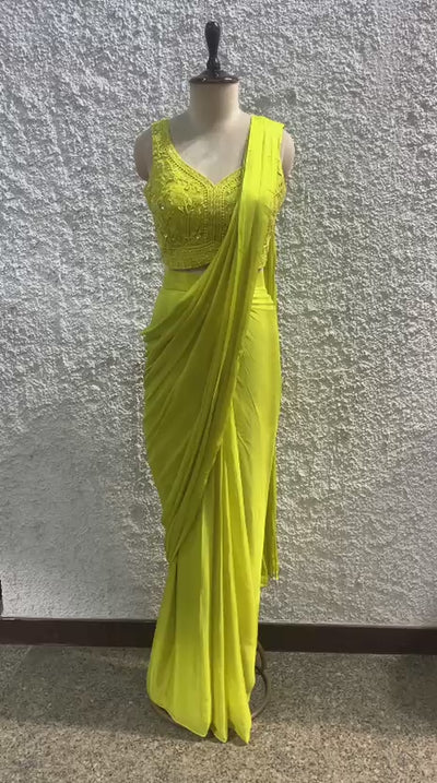 embroidery drape saree with handwork blouse-video