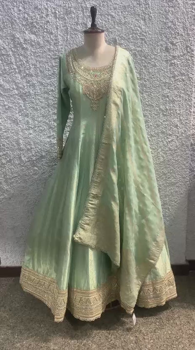 banarasi tissue silk anarkali embroiderd- video