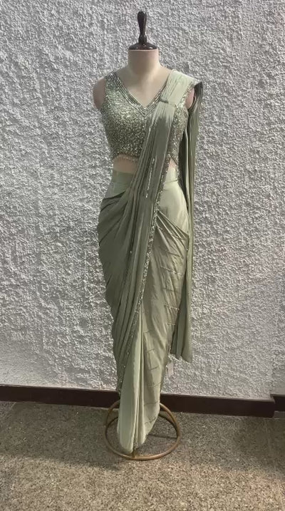 embroidery drape saree with handwork blouse-video