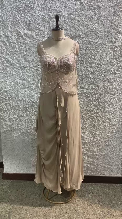 draped skirt Indo-Western embroidery top-side