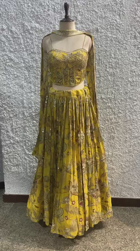 Embroidery Crepe lehenga with handwork corset blouse-video