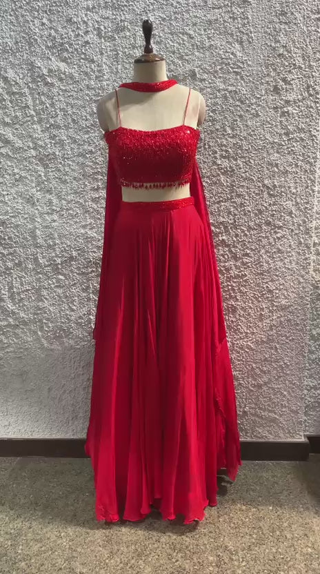 lehenga choker dupatta embroidered work blouse-video