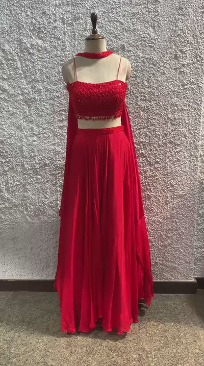 lehenga choker dupatta embroidered work blouse-video