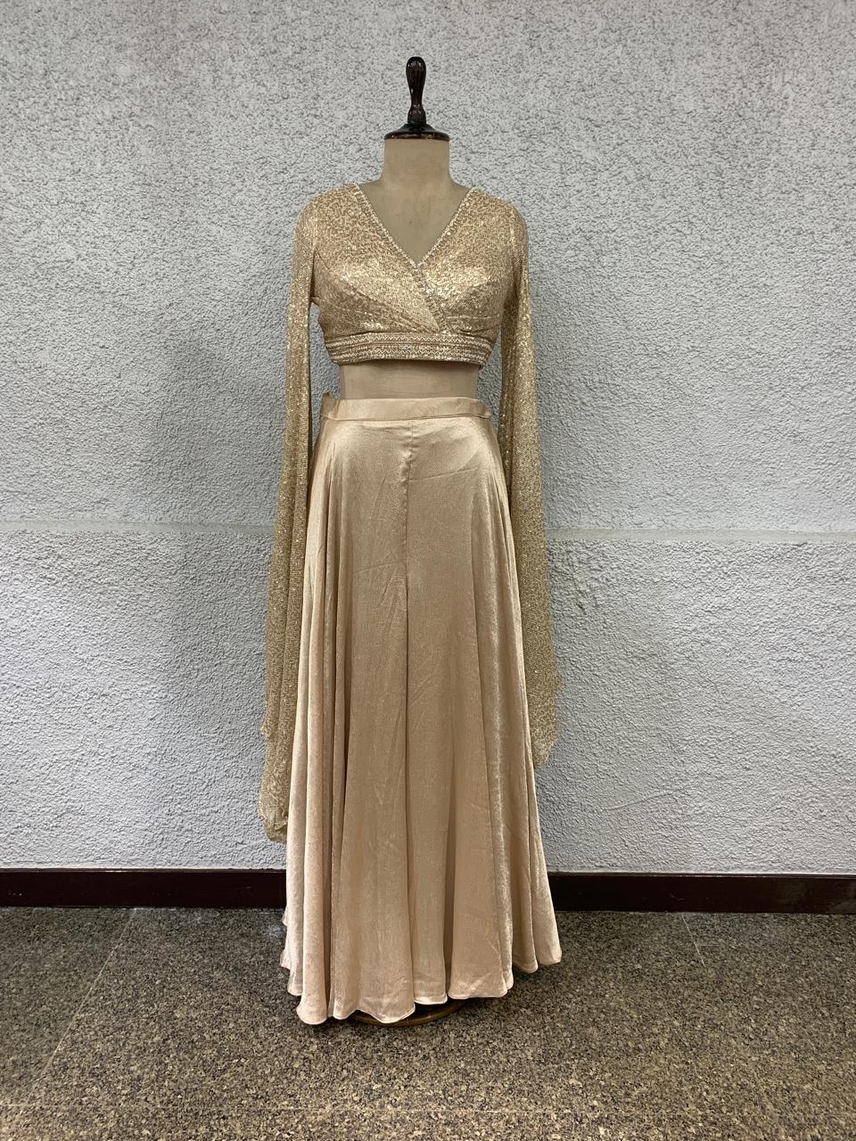 gold sequin crop top long sleeves-main