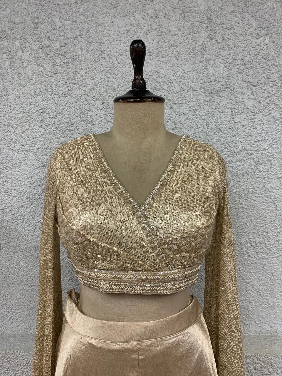 gold sequin crop top long sleeves-focus