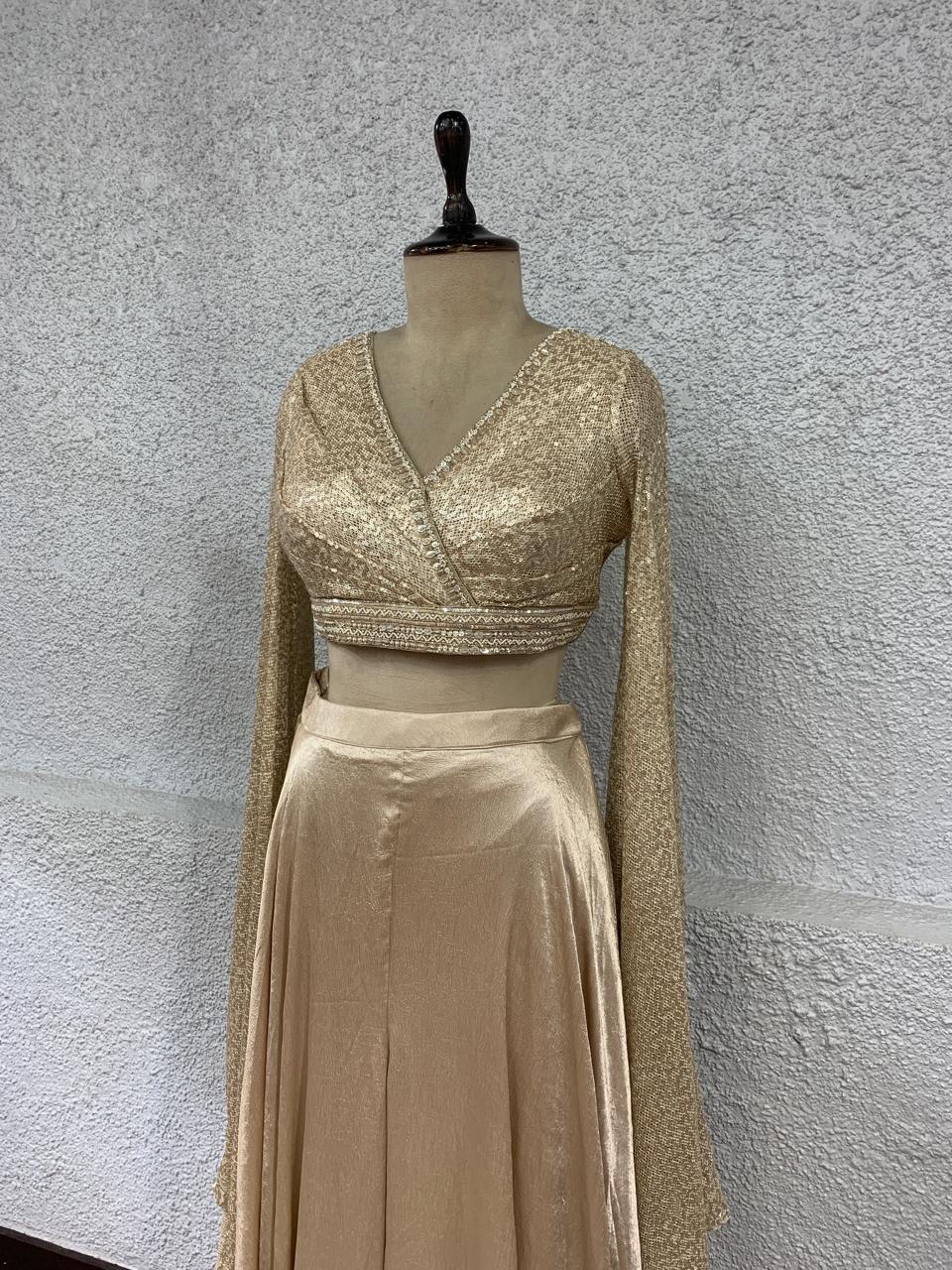 gold sequin crop top long sleeves-side