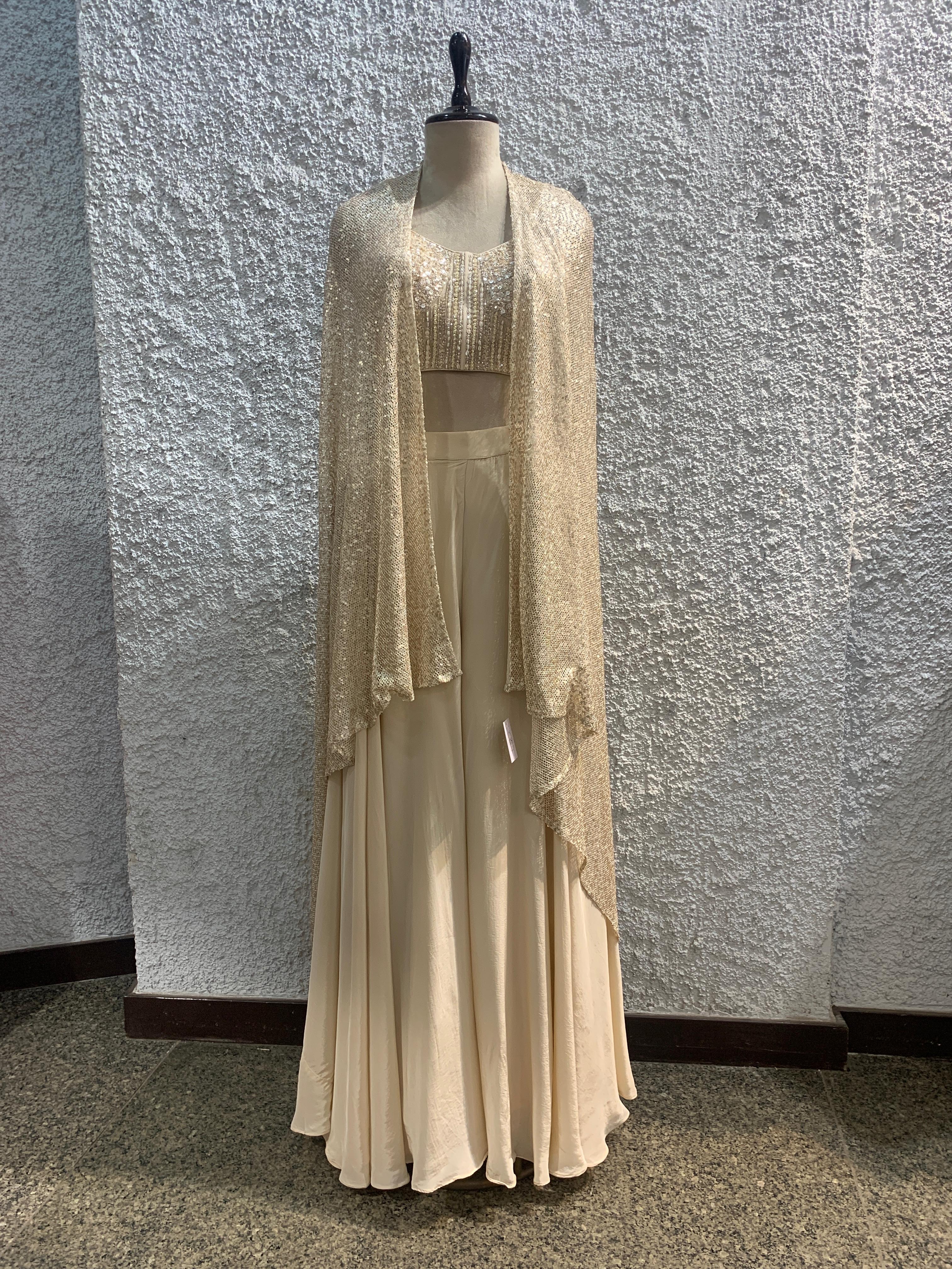 Indo-Western sequin shrug palazzo embroidered work corset blouse-main