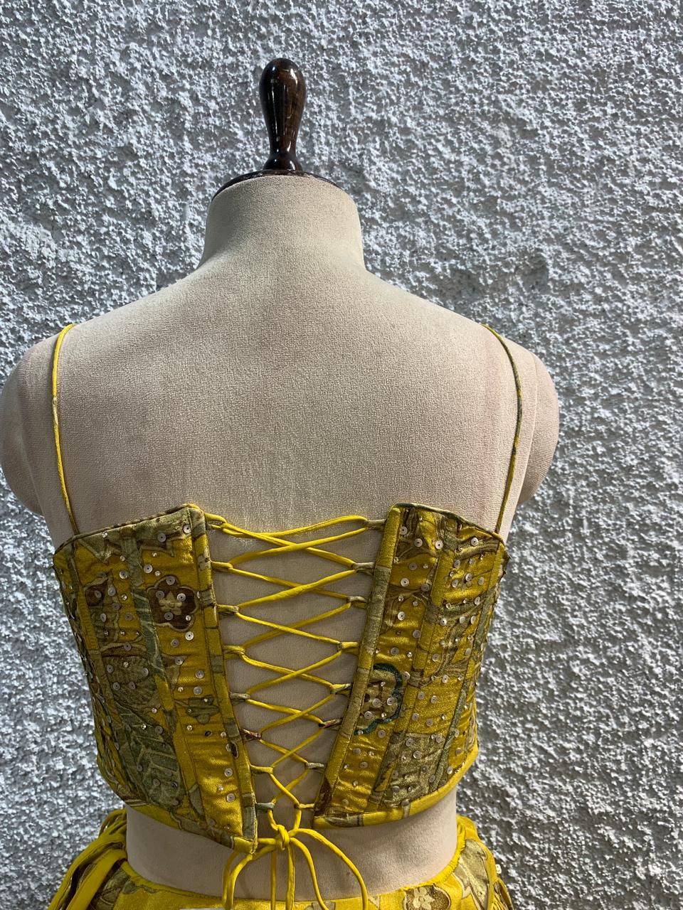 Embroidery Crepe lehenga with handwork corset blouse-back