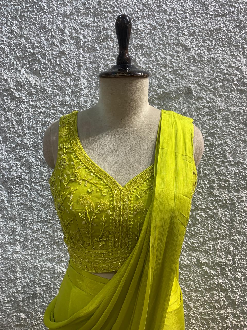 embroidery drape saree with handwork blouse-focus