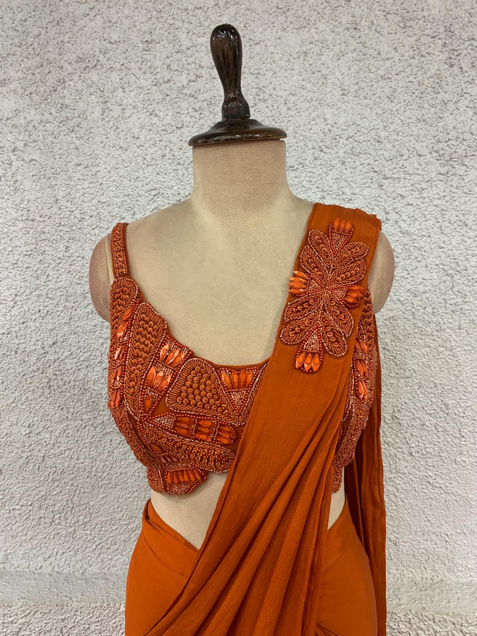 drape saree with handwork blouse-focus