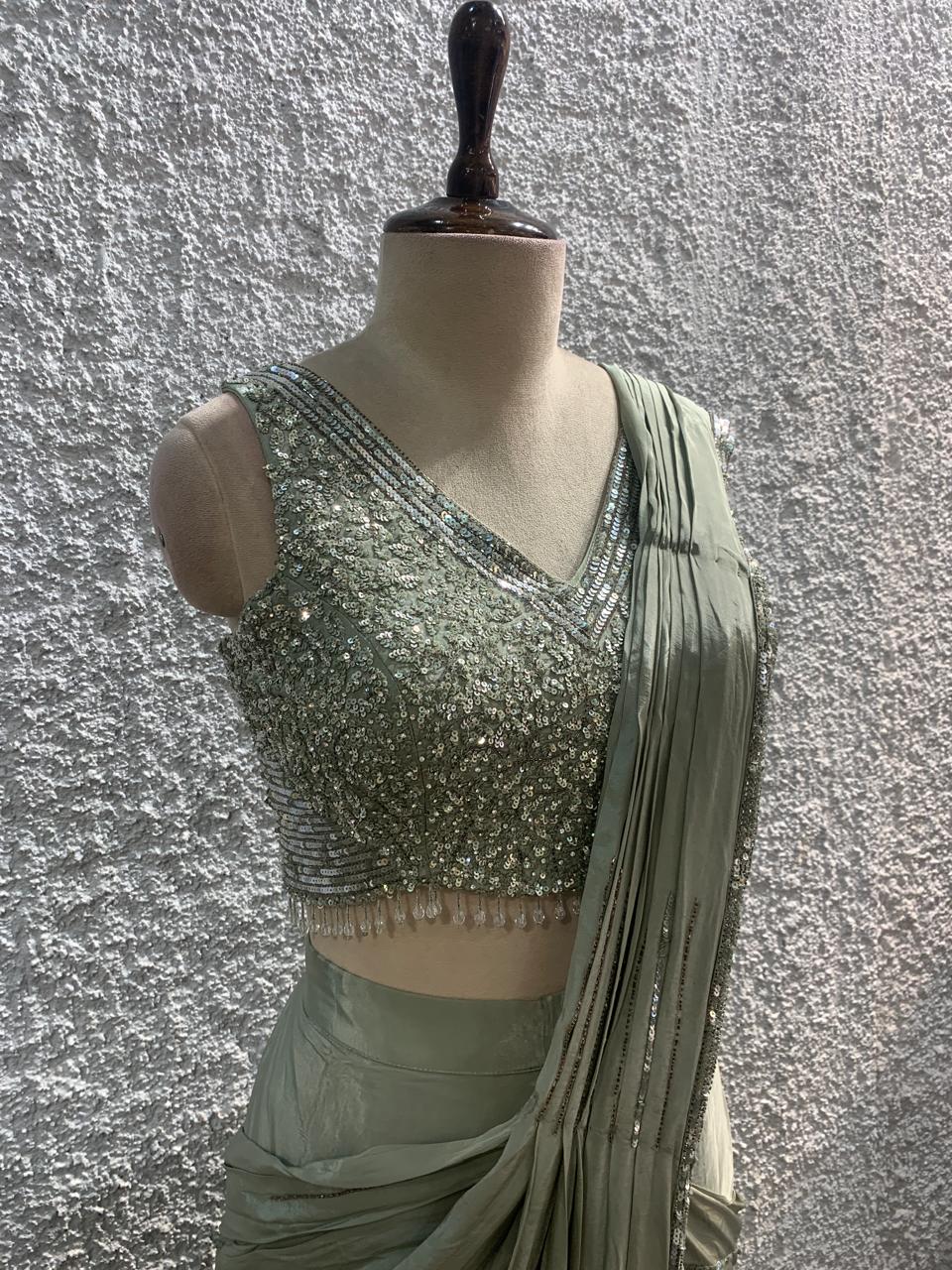 embroidery drape saree with handwork blouse-side