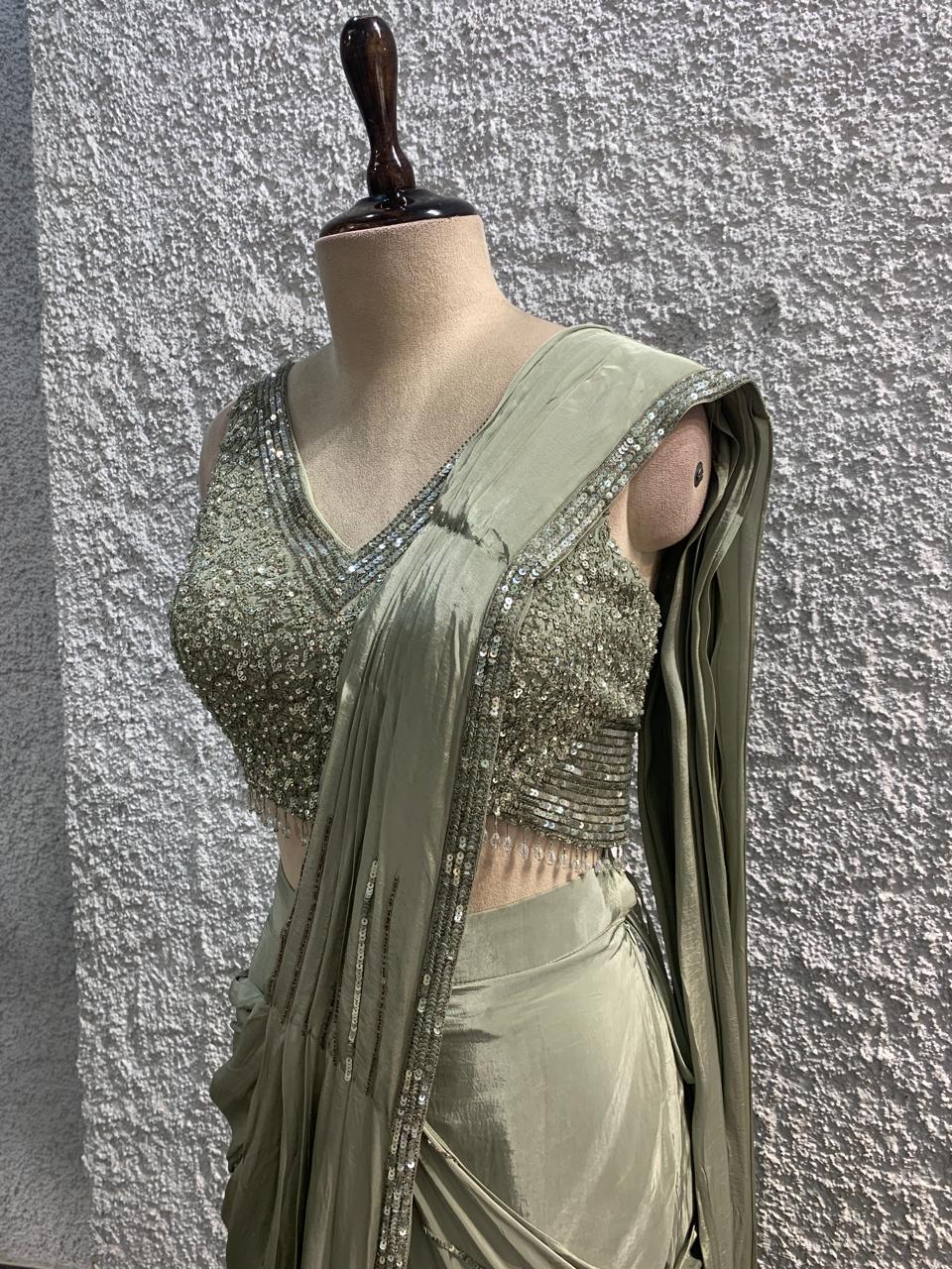 embroidery drape saree with handwork blouse-side