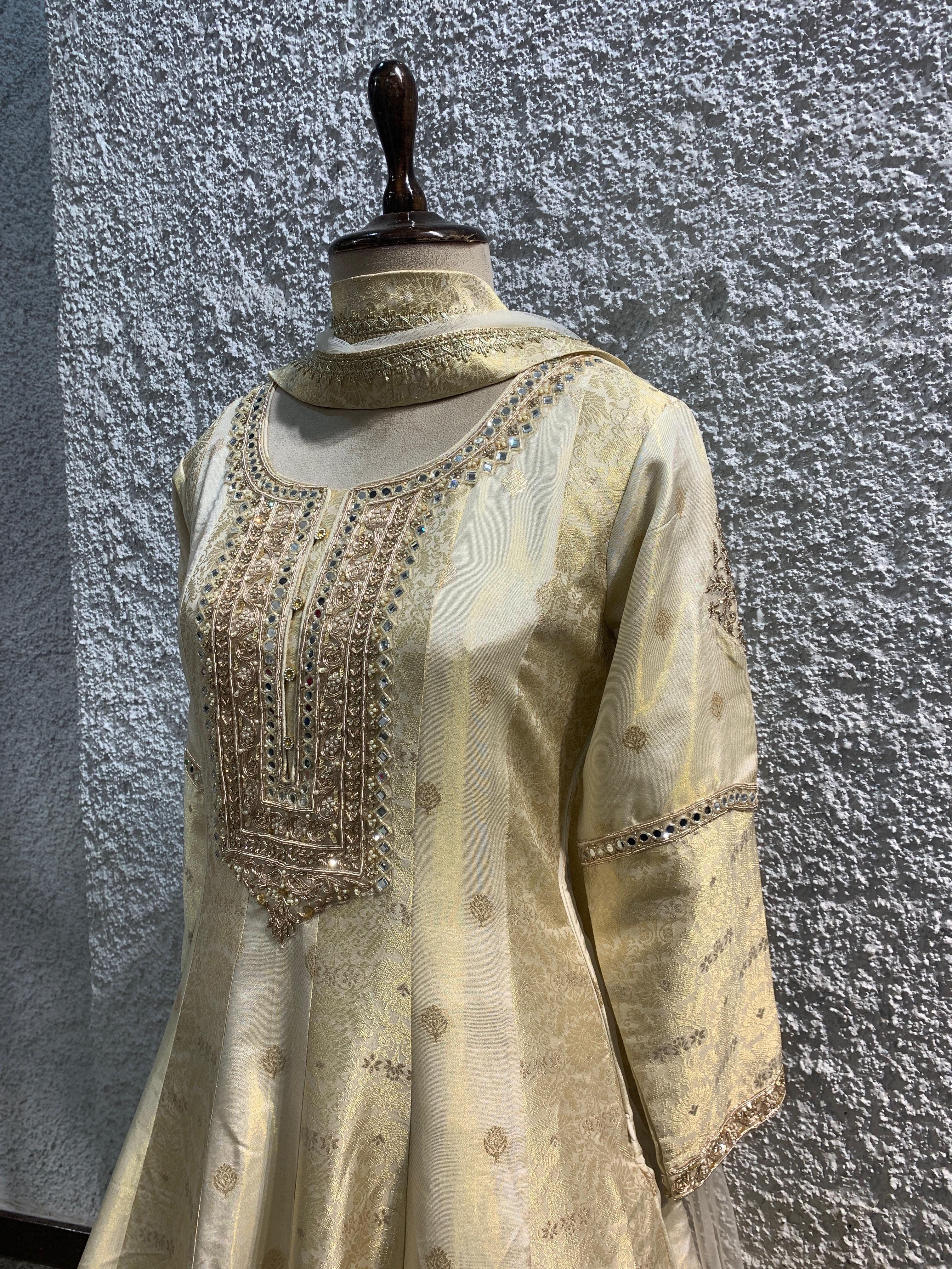 banarasi tissue anarkali embroidred-side