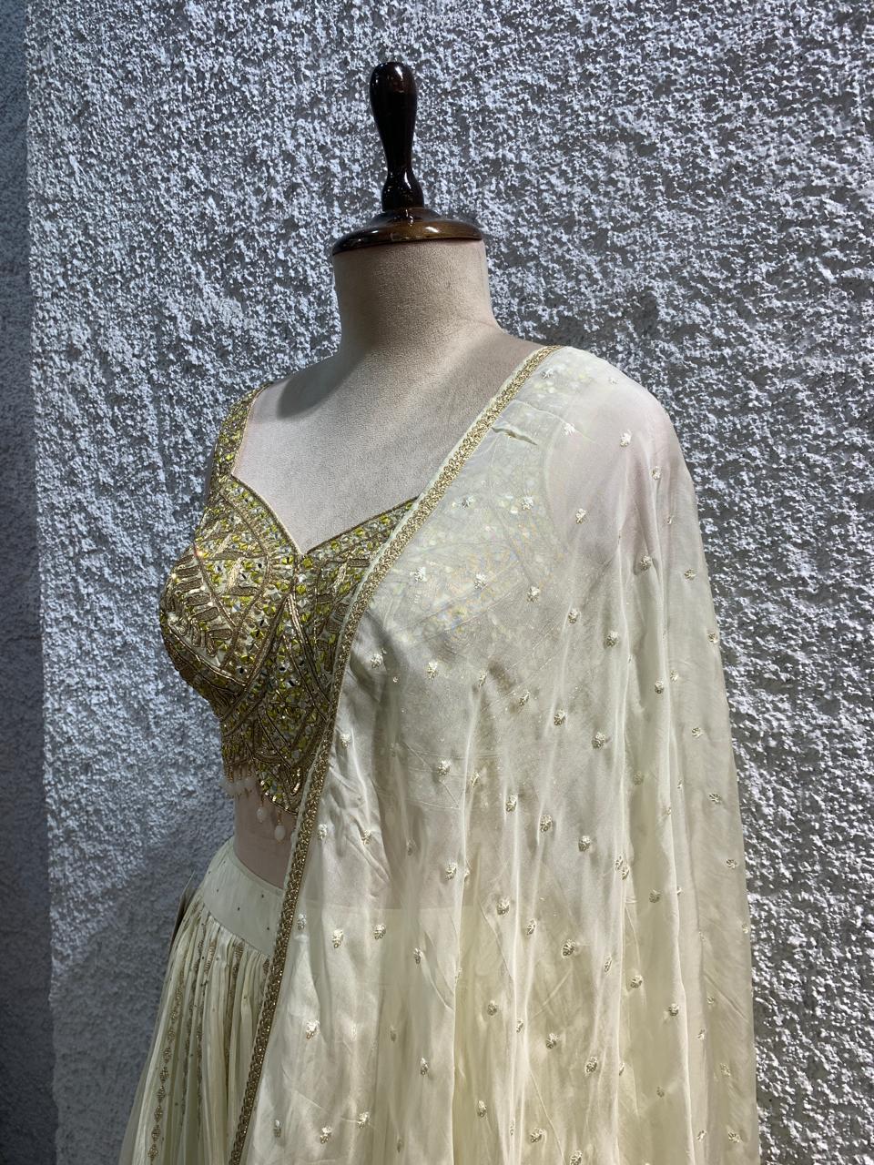 embroidery crepe lehenga with handwork blouse-side