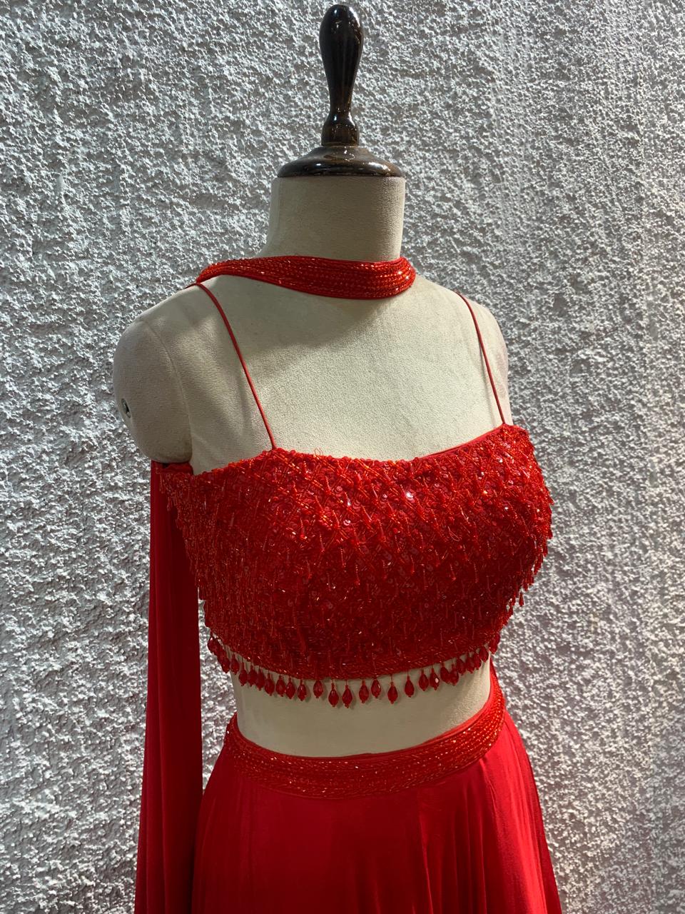 lehenga choker dupatta embroidered work blouse-side