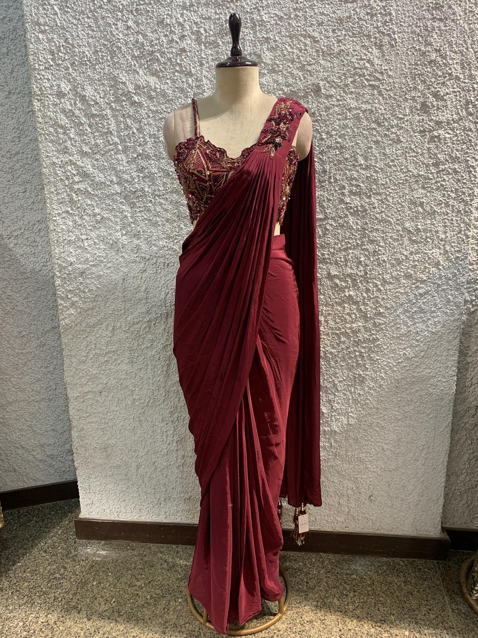 embroidery drape saree with handwork blouse-main