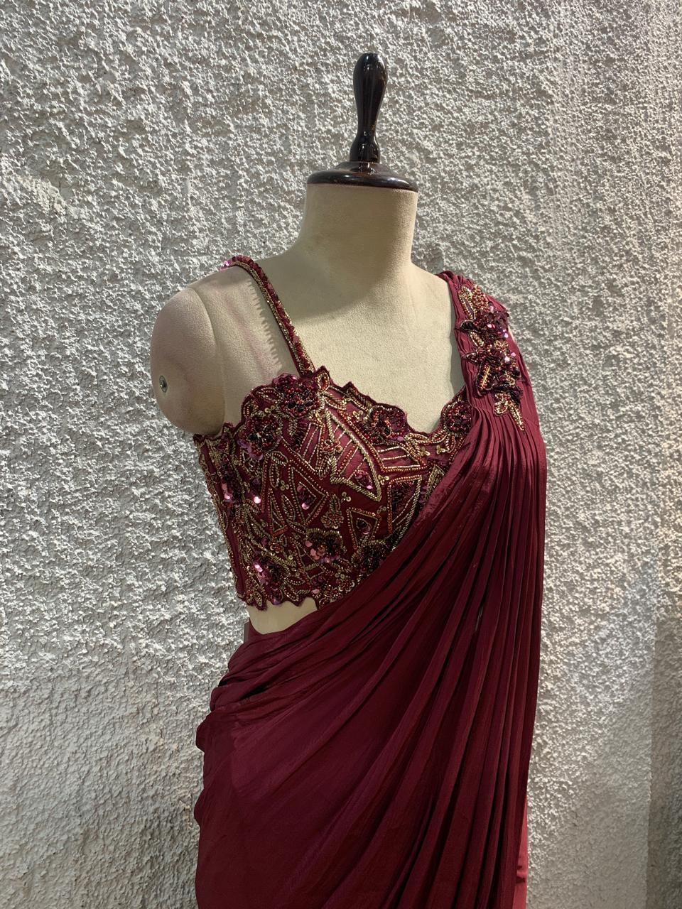 embroidery drape saree with handwork blouse-side