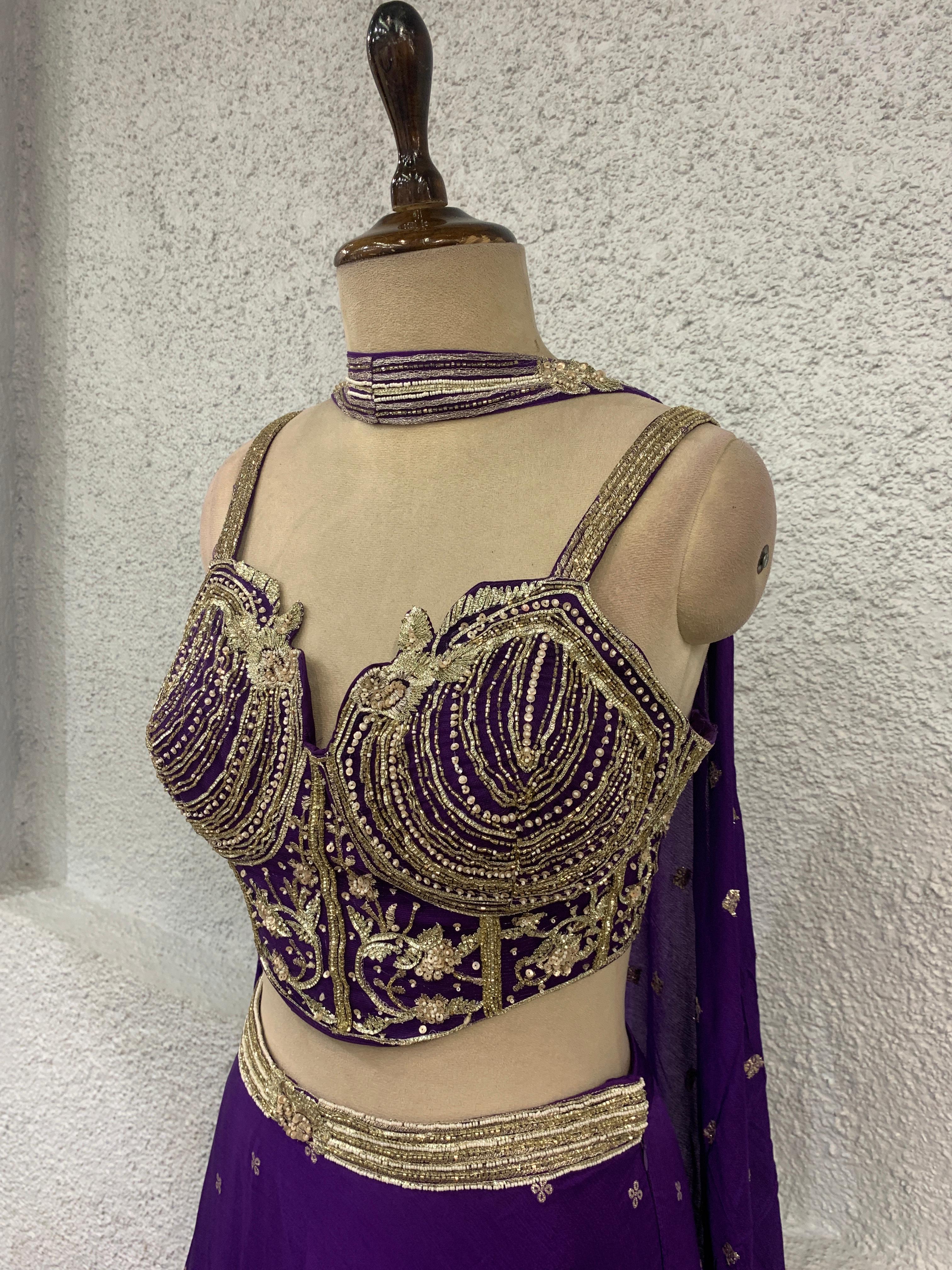 embroidery crepe lehenga with handwork corset blouse-side