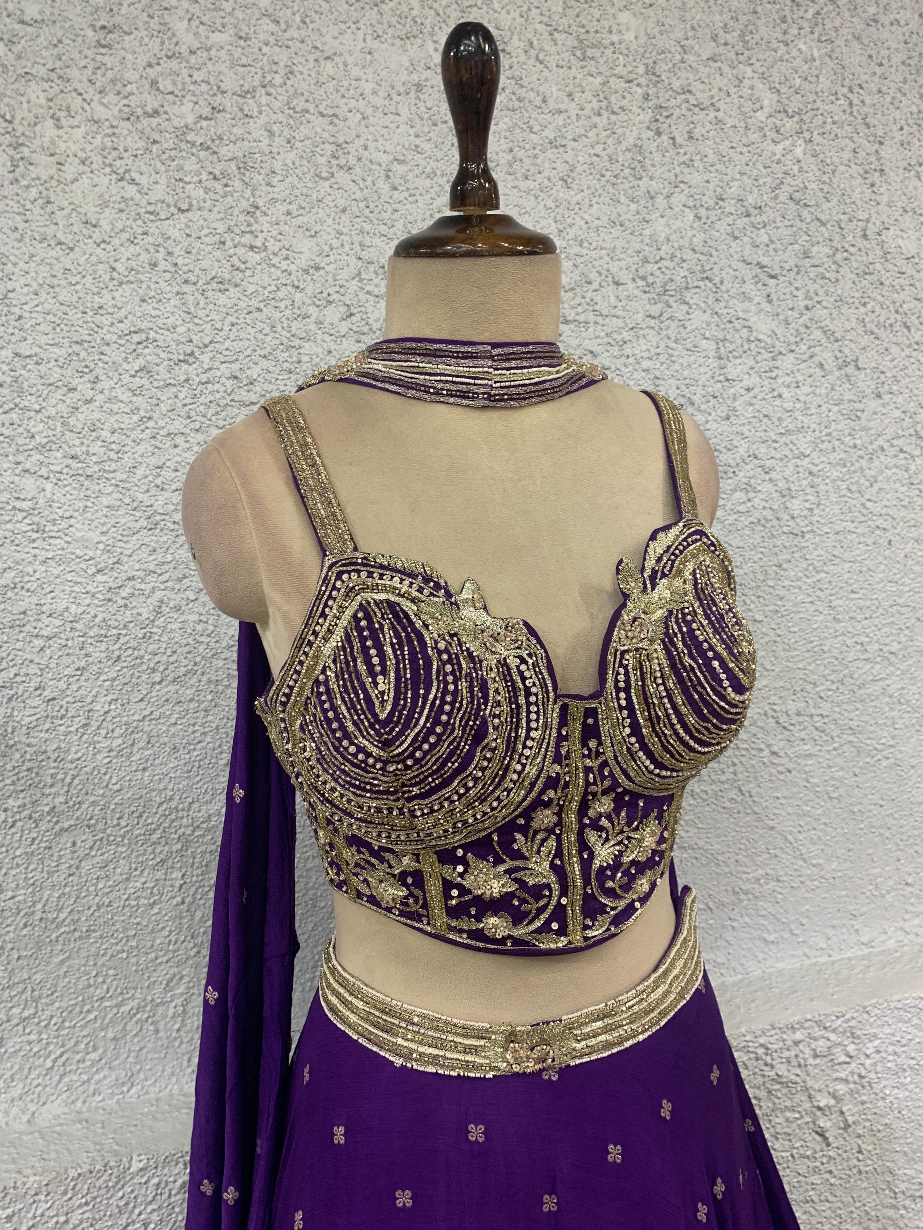embroidery crepe lehenga with handwork corset blouse-side